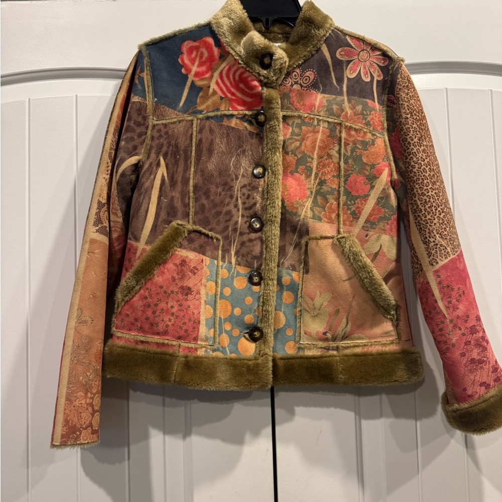 Coldwater Creek Multicolor Patchwork Teddy Jacket - image 4